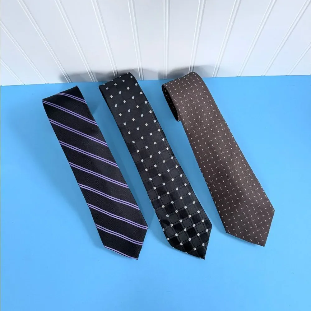 Bundle Of 3 U.S. Polo Assn. Men's Tie Trio - Black, Purple, Brown